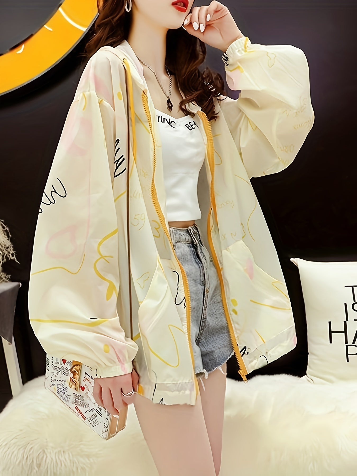 Women's Lightweight Hooded UPF Shirt - Sporty Striped Long Sleeve Zip-Up Top for Spring Summer Fall, Casual Outdoor Beach Wear, Beach Clothes, Hooded Sunshirt, Soft Fabric Clothing