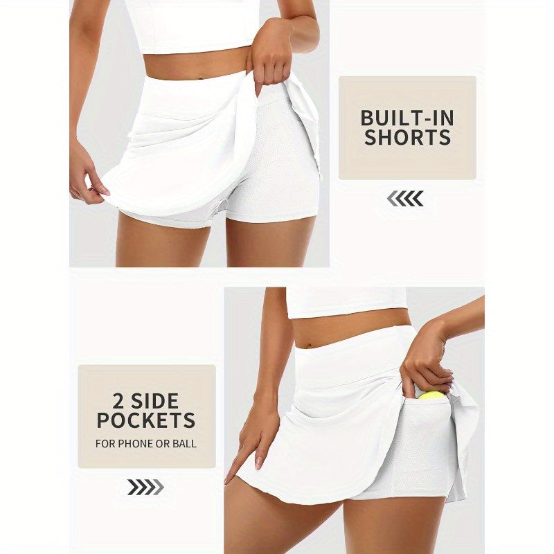 Women'S Tennis Dress with Shorts & Pockets - Racerback Golf & Workout Outfit, Breathable Stretchy Fabric, Adjustable Straps, White, Tennis Accessories, Sports Apparel, Sporty Design, Comfortable Fit