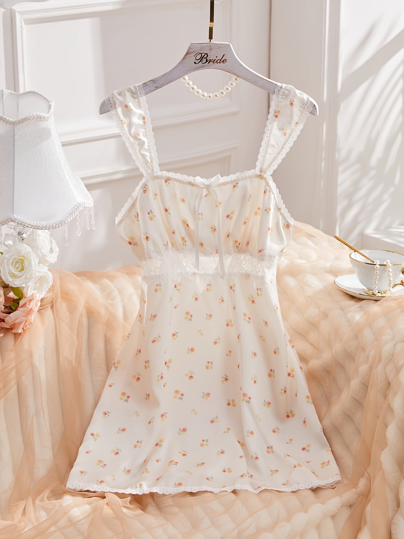 Sweetie Floral Print Women'S Cute Nightgown, Hook Eye Back, Cooling Fabric, Easy to Perfect Fit Different Size, Women'S Pajamas Slip Nightie for Spring& Hot Summer