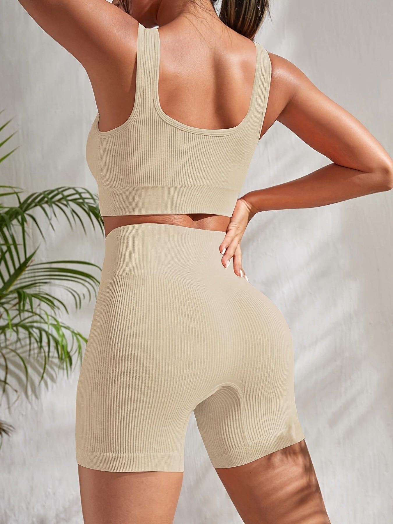 Solid Color Two-Piece Outdoor Women's Sports Shorts and Sleeveless Top High Elastic Fitness Shaping