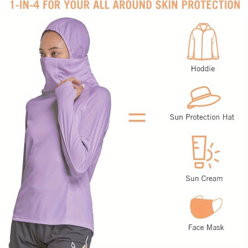 baleaf Women's Long Sleeve Rash Guard with Face Cover UPF 50+ Swim Shirts Sun Hoddie Lightweight Quick Dry Hiking Tops