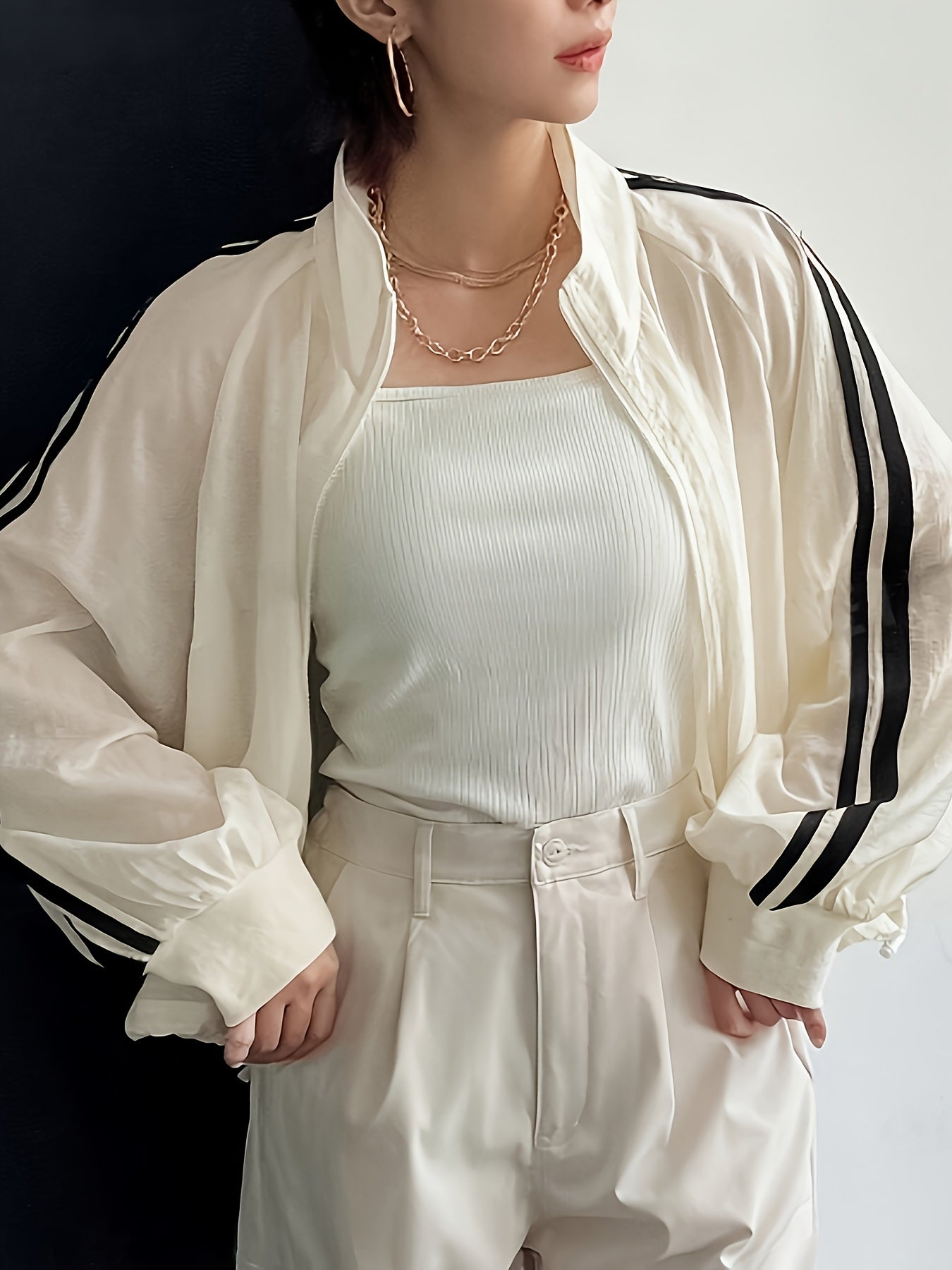 Women'S Casual Stand Collar Zip-Up Sun Protection Shirt - Long Sleeve, Solid Color, Non-Stretch Fabric, Perfect for Spring\u002FSummer Weekend Casual Wear, Sun Protection Top | Zipup Shirt | Nonstretch Fabri