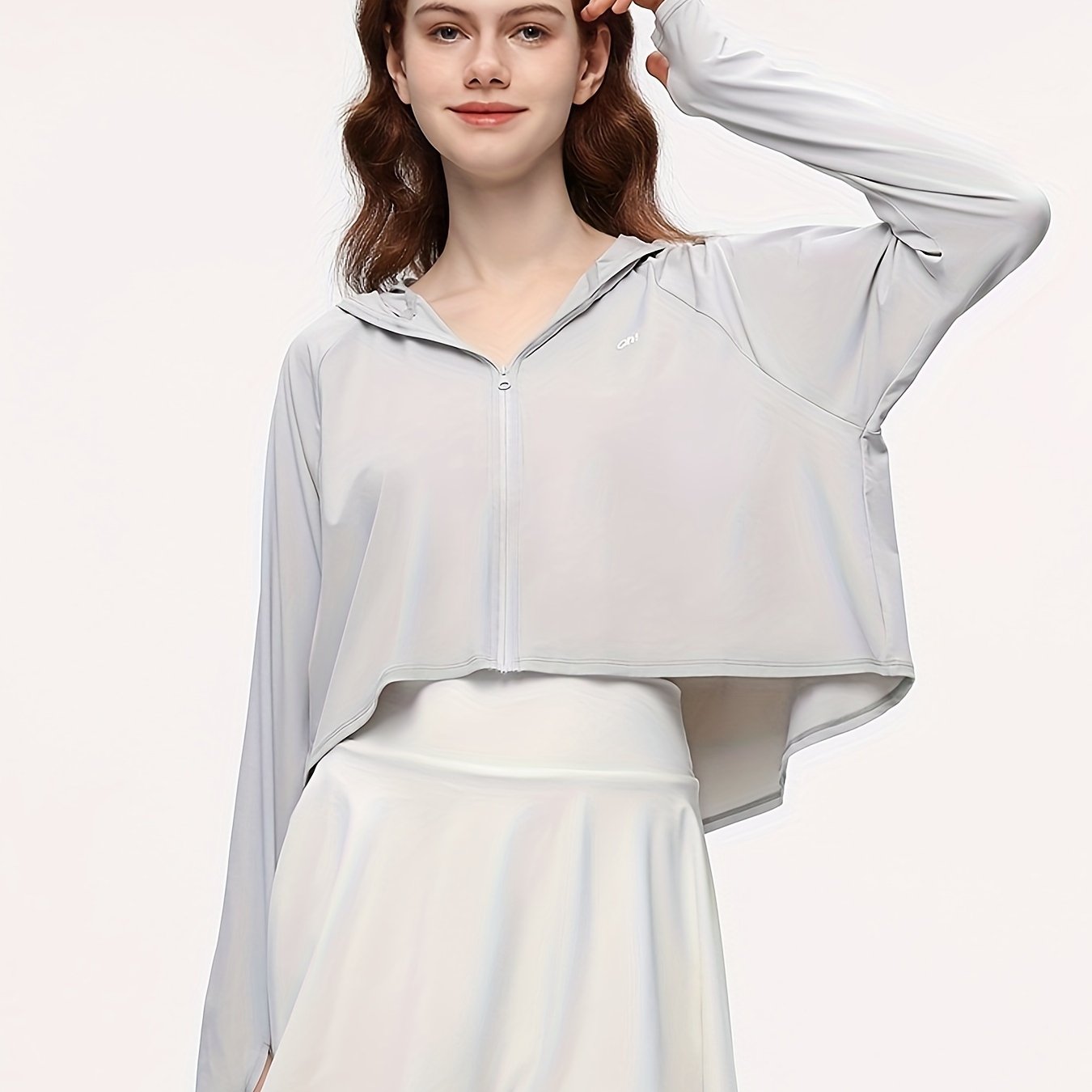UPF 50+ Women's Sun Protection Hoodie - Light Blue, Long Sleeve, Breathable & Quick-Dry Polyester Shirt Dress with Thumb Holes, Front Pockets for Beach, Fishing, Hiking, Sun Protection Shirt