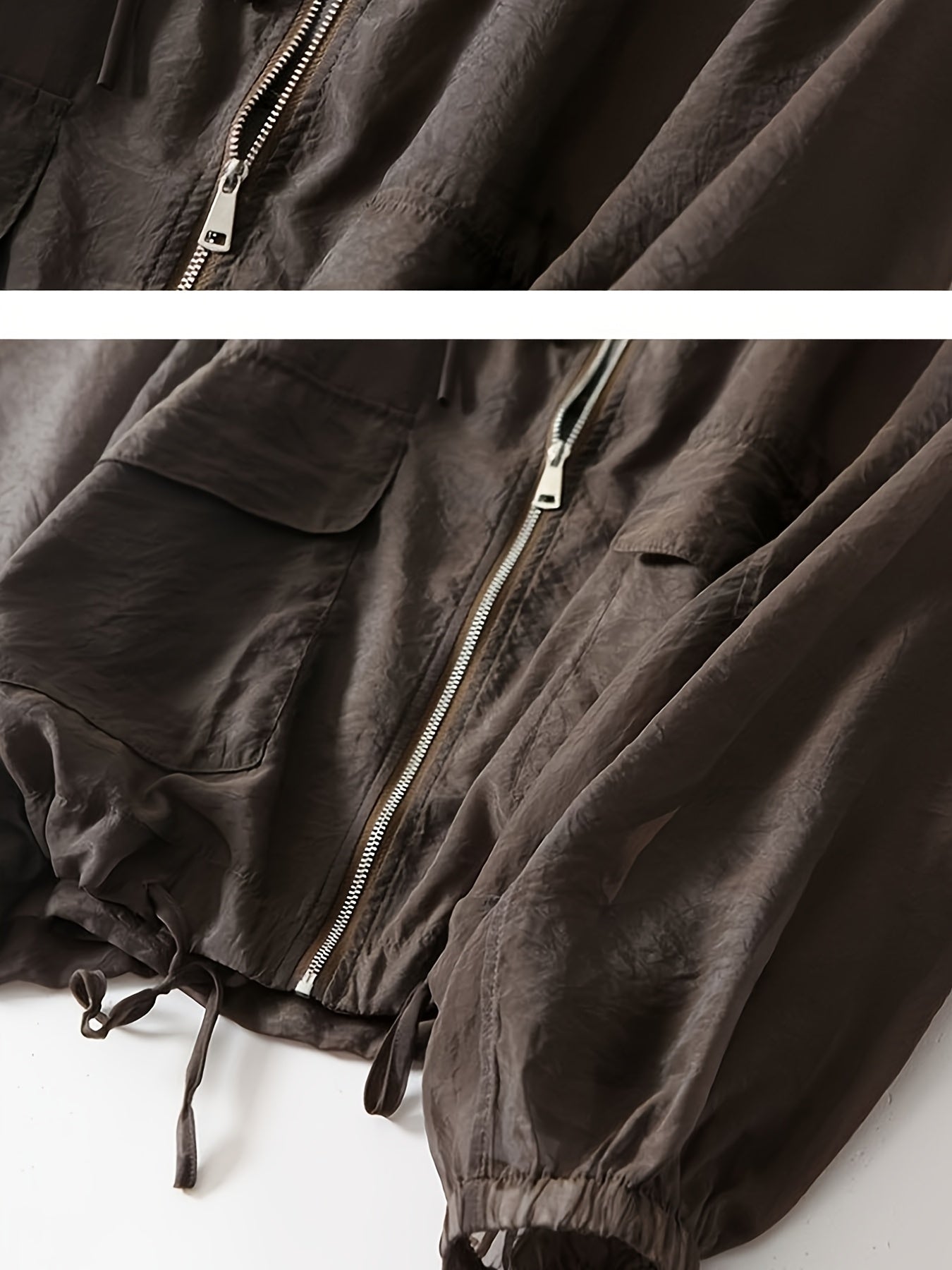 Women'S Lightweight Breathable Sun Protection Hooded Jacket - Casual Solid Color Zip-Up Long Sleeve Outerwear with Drawstring Detail, Spring\u002FSummer Collection, Loose Fit, Polyester Fabric