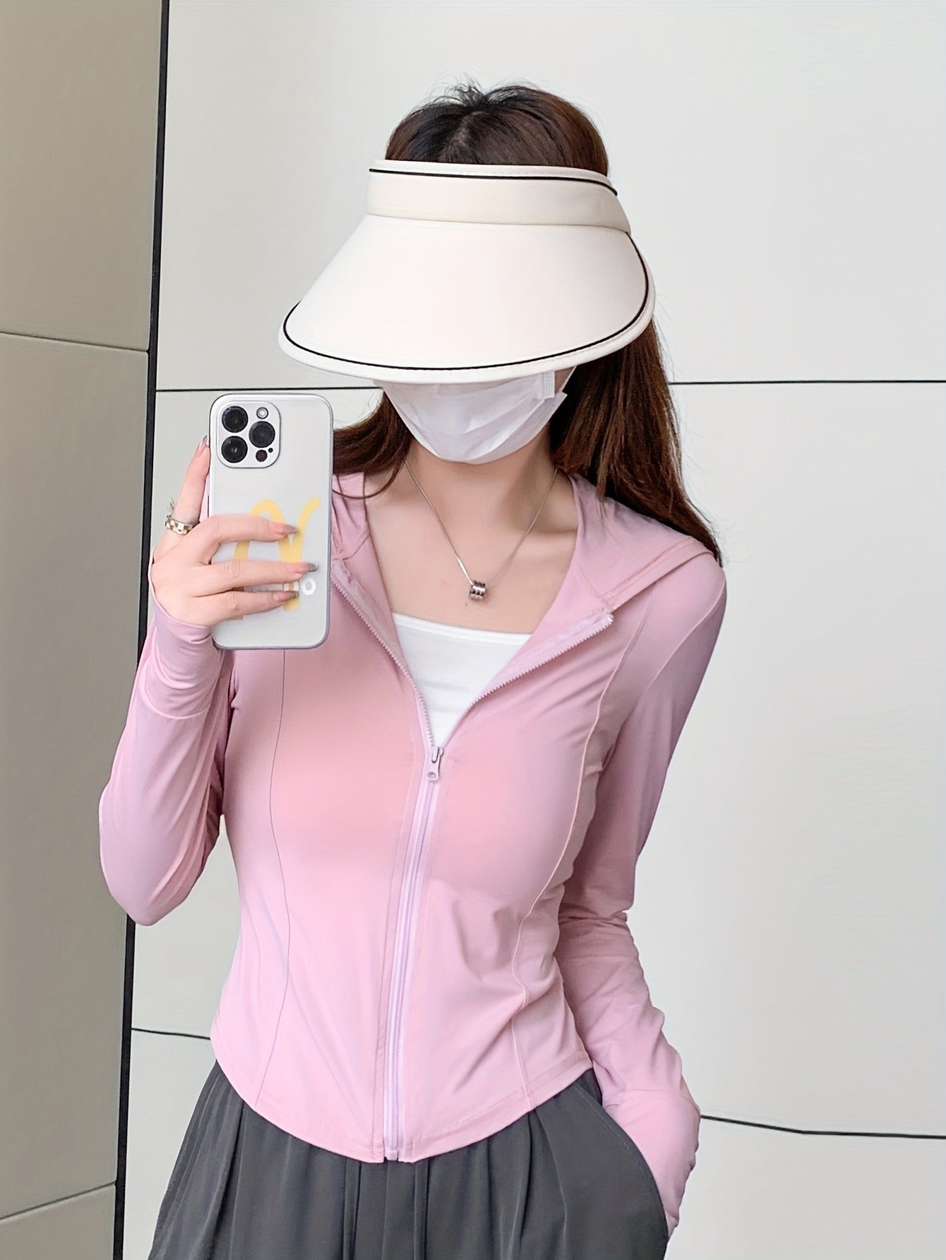 A Set of Women'S Long Jacket with a Breathable Ice Succet Protection Layer, Slim Fit Style, Suitable for Outdoor Cycling. Protect Your Light Beige from Rays And.